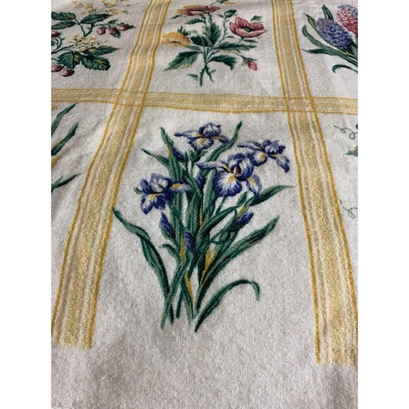 LIZ CLAIBORNE Vintage Bath Towels YELLOW FLORAL BOTANICAL (2) Made USA Cottage - Picture 3 of 14